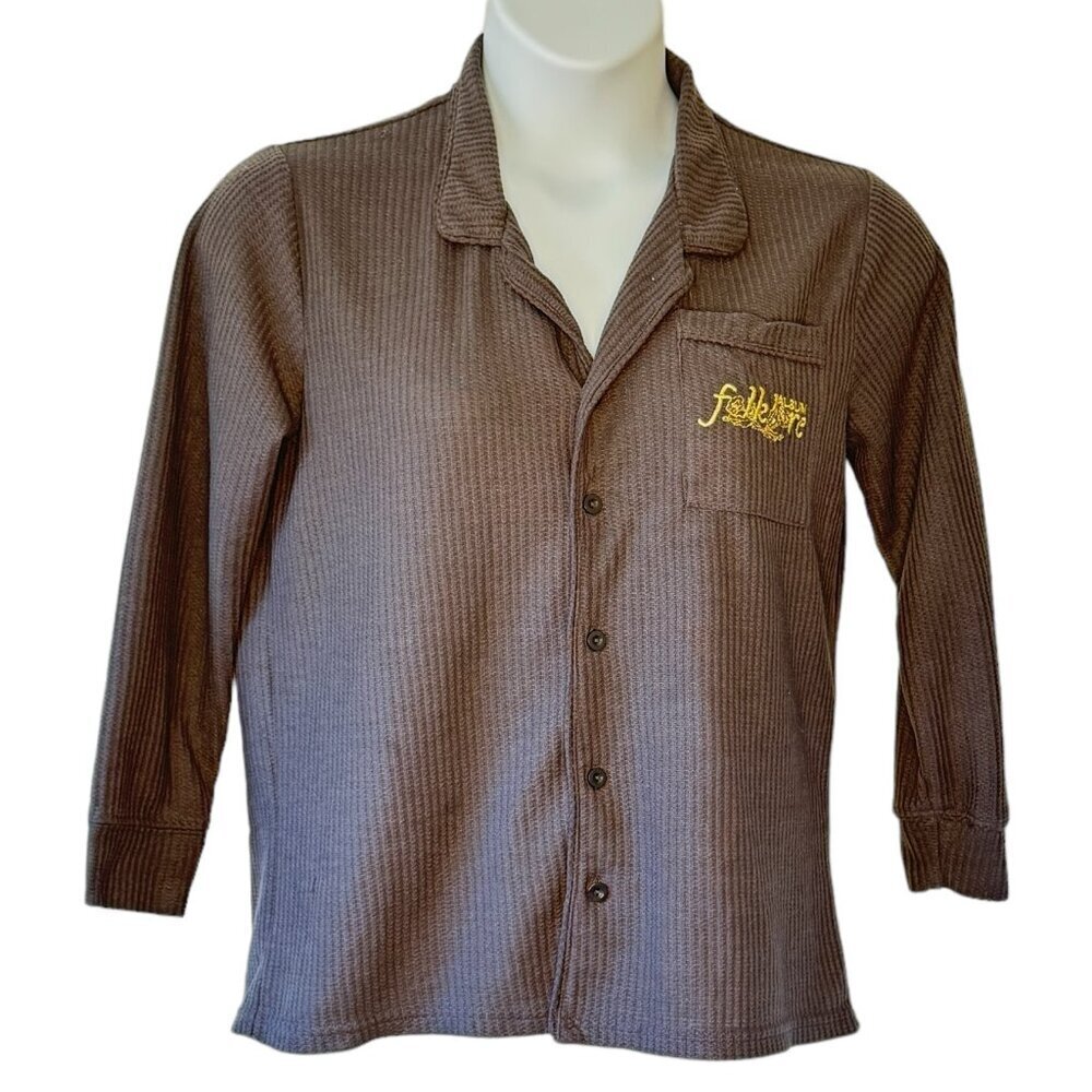 Taylor Swift Folklore Album Pajama Top Grey Waffle Thermal Gold Embroidery  XS